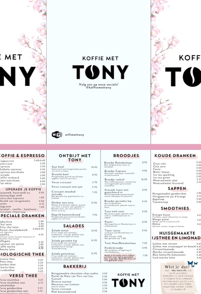 Menukaart Koffie met Tony