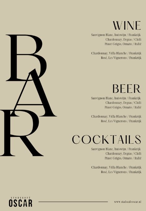 Barkaart Stadscafé Oscar
